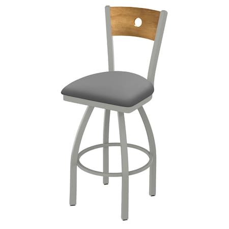 30 Swivel Counter Stool,Nickel Finish,Med Back,Canter Grey Seat